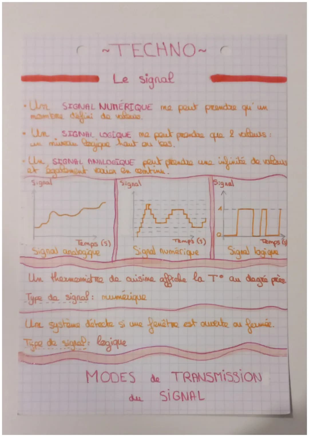 ~TECHNO~

Le signal

• Um SIGNAL NUMÉRIQUE me peut prendre qu'un
mombre defini de valeurs.
• UR SIGNAL LOGIQUE me peut prandae que 2 valeurs