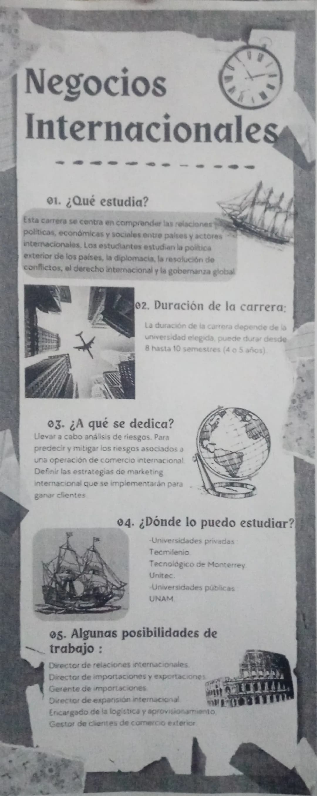 # Negocios

# Internacionales

01. ¿Qué estudia?

Esta carrera se centra en comprender las relaciones
politicas, económicas y sociales entre