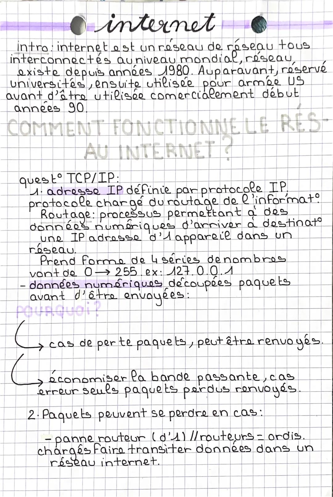 # internet

intro: internet est un réseau de réseau tous
interconnectés au niveau mondial, réseau,
existe depuis années 1980. Auparavant, ré