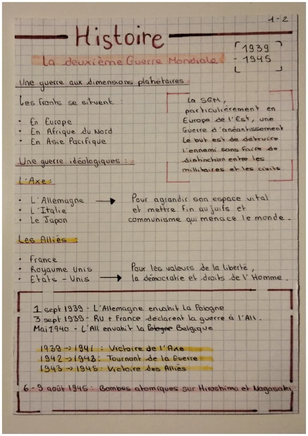 # Histoire

La deuxième Guerre Mondiale

Une querre aux dimensions plahétaires

Les frants se situent :

- En Europe
- En Afrique du Nord
- 