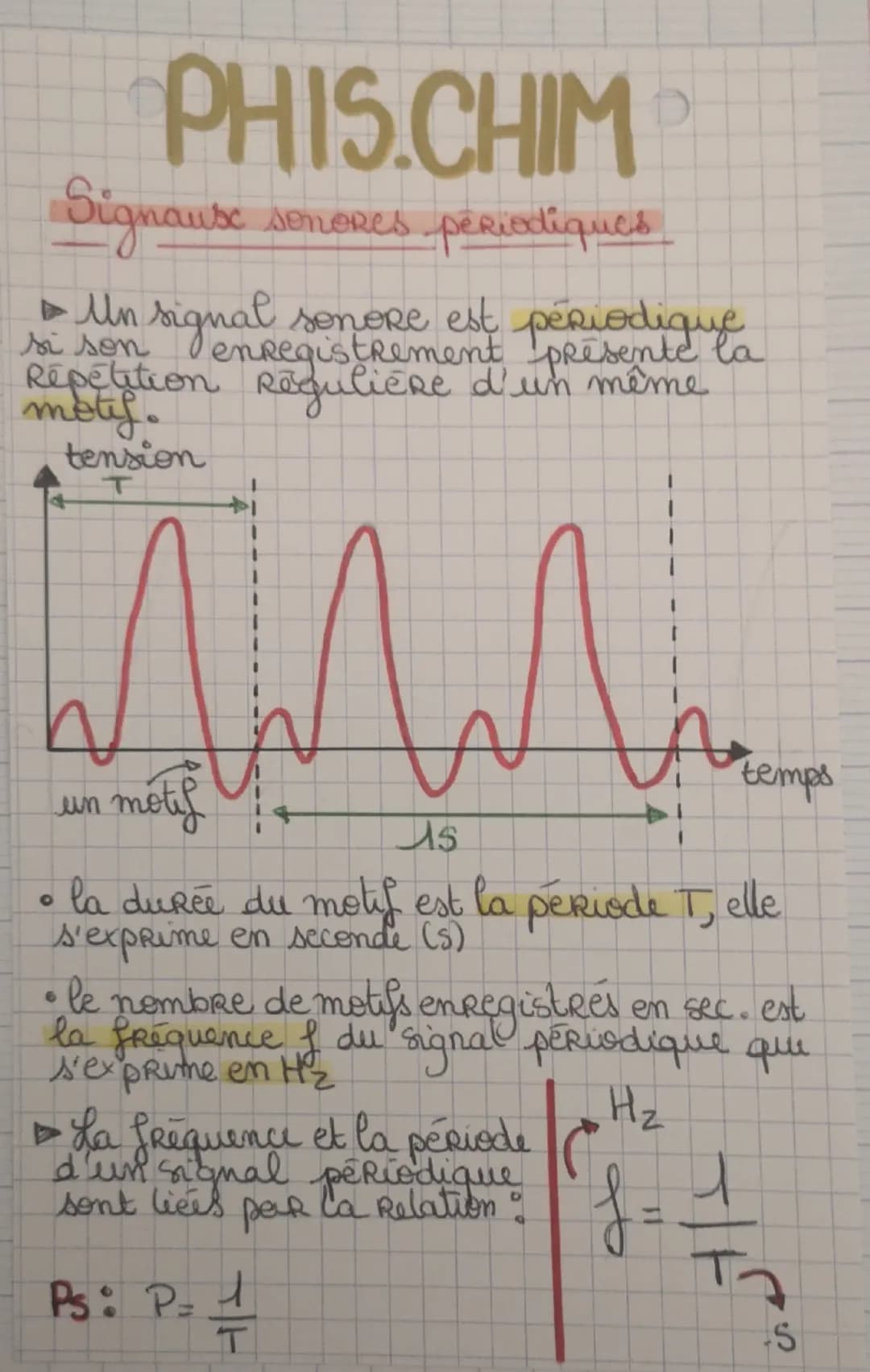 # PHIS.CHIMP

Signause sonores periodiques

- Un sic
si son
signal est périodique
enregistrement presente la
Répétition Régulière d'un même
