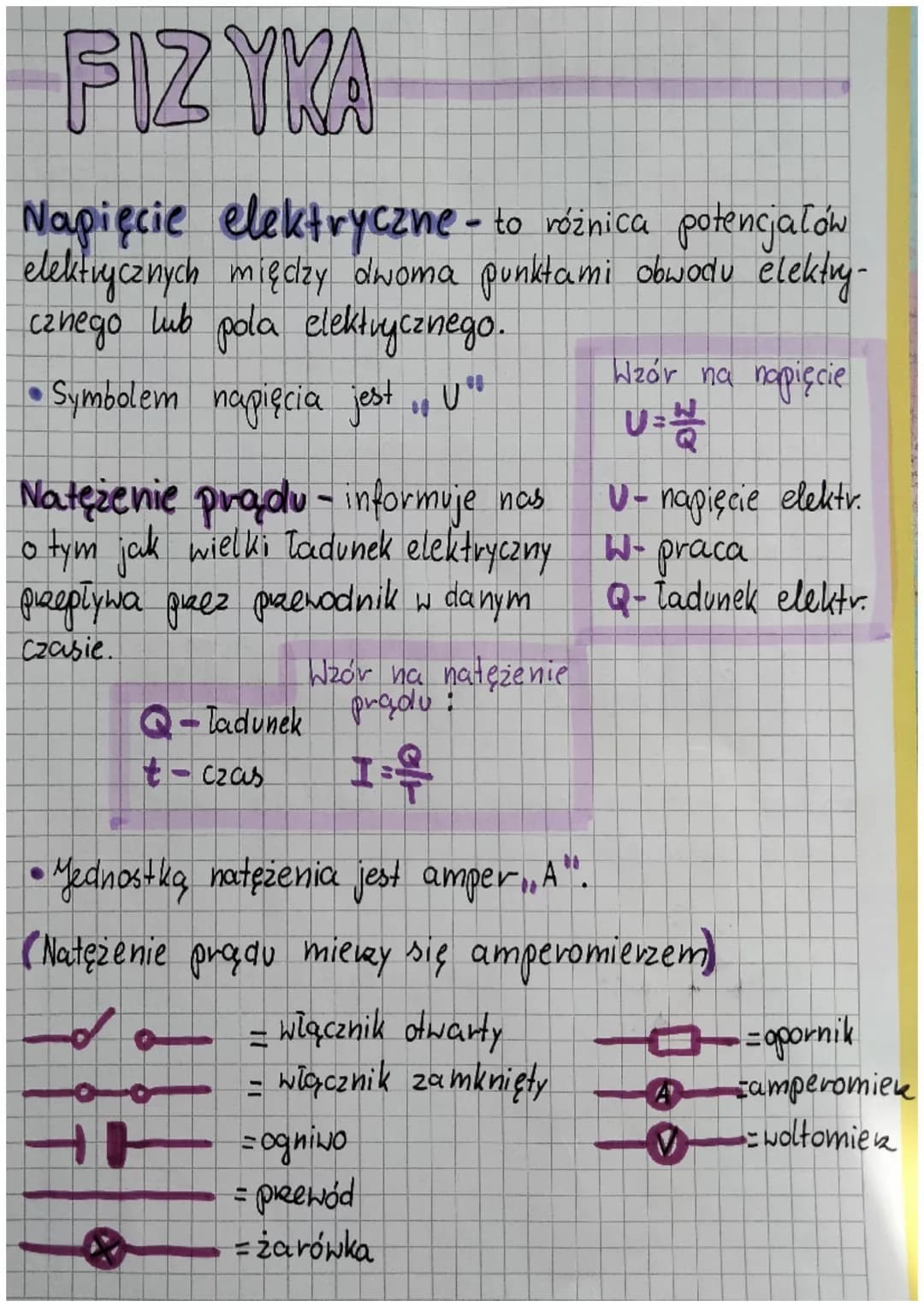 # FIZYKA

Napięcie elektryczne - to różnica potencjałów
elektrycznych między dwoma punktami obwodu elektry-
cznego lub pola elektrycznego.
*