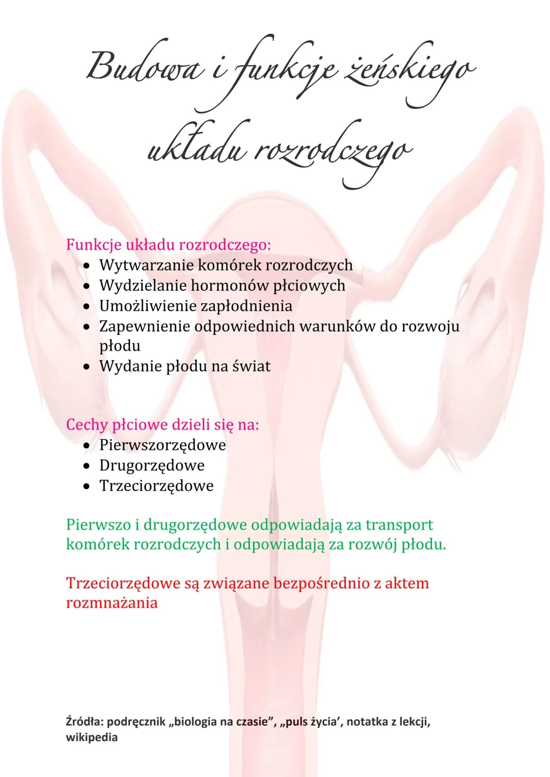 # Budowa i funkcje żeńskiego
układu rozrodczego

Funkcje układu rozrodczego:
- Wytwarzanie komórek rozrodczych
- Wydzielanie hormonów płciow