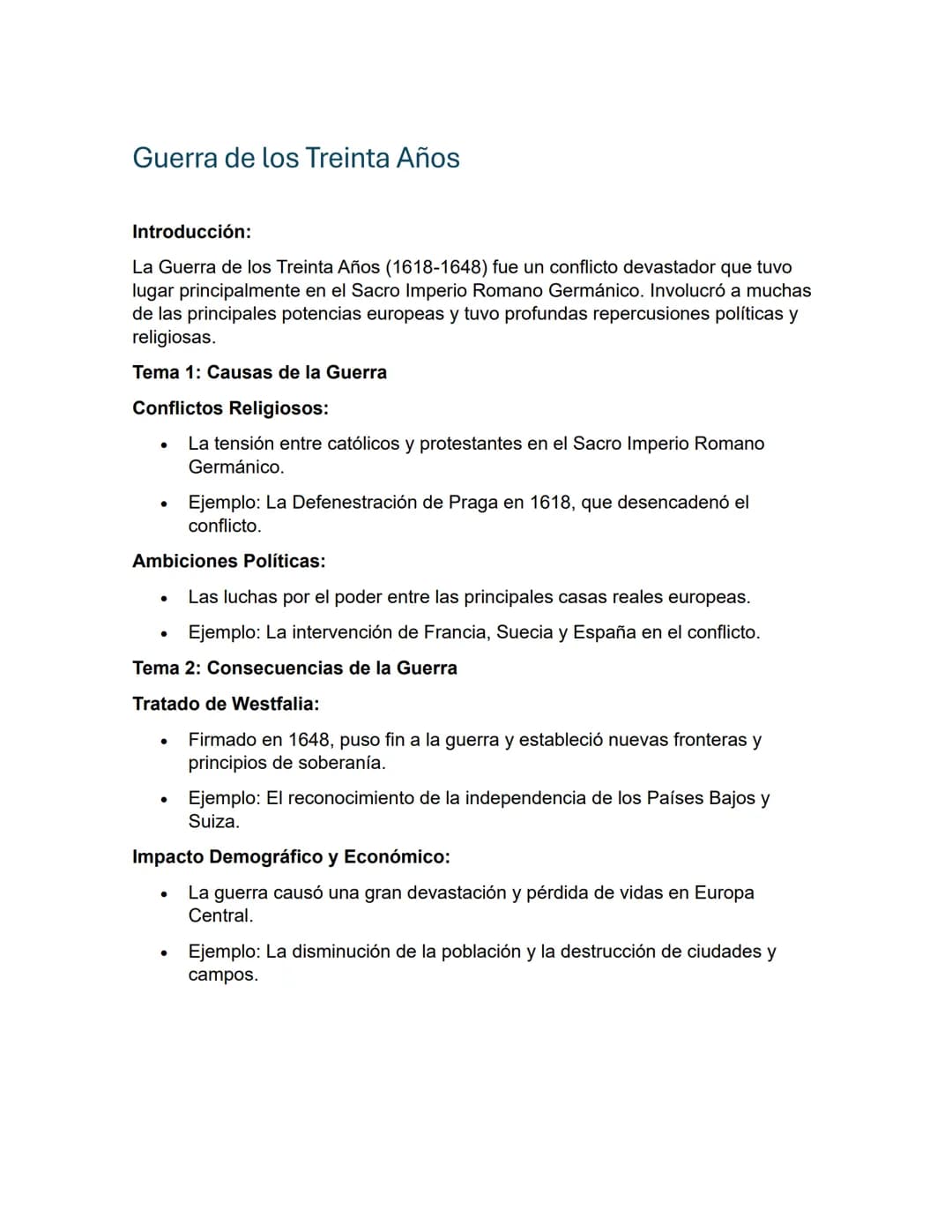 # Guerra de los Treinta Años

Introducción:

La Guerra de los Treinta Años (1618-1648) fue un conflicto devastador que tuvo
lugar principalm