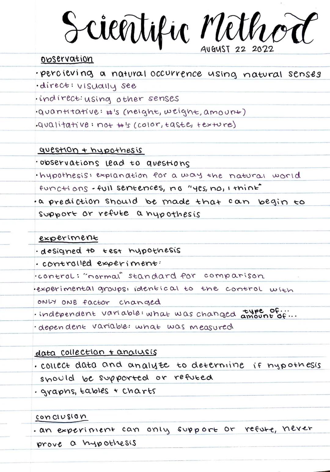 # Scientific Method
AUGUST 22 2022

## observation
•percieving a natural occurrence using natural senses
•direct: visually see
•indirect: us