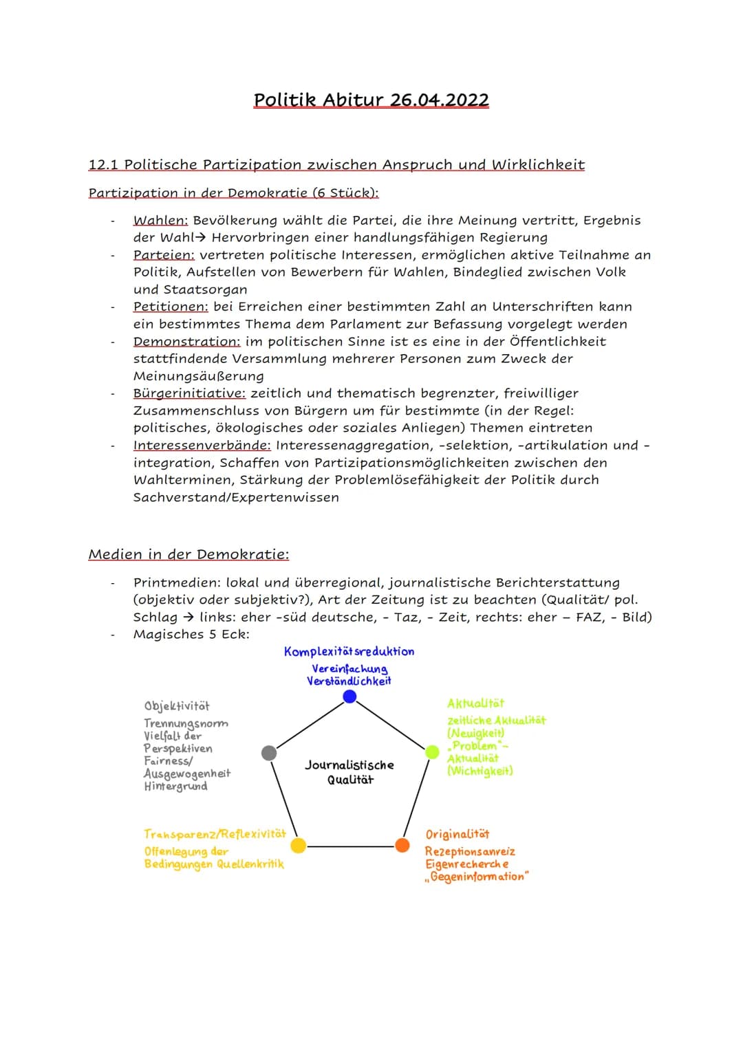 # Politik Abitur 26.04.2022

12.1 Politische Partizipation zwischen Anspruch und Wirklichkeit

Partizipation in der Demokratie (6 Stück):

-