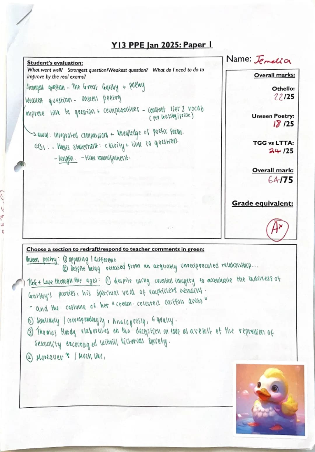 Student's evaluation:
What went well? Strongest question/Weakest question? What do I need to do to
improve by the real exams?
Y13 PPE Jan 20