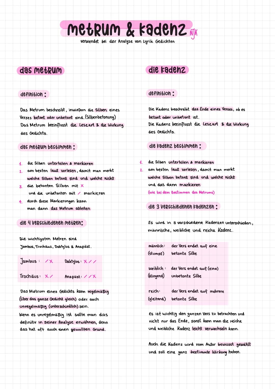 # metrum & kadenz K
verwendet bei der Analyse von Lyrik Gedichten

# das metrum

definition:

Das Metrum beschreibt, inwiefern die Silben ei