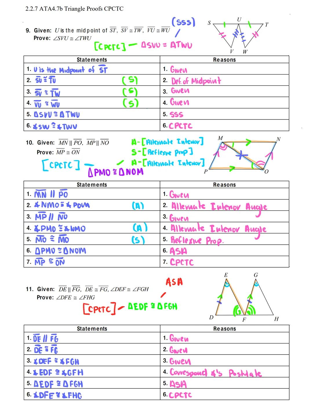 # 2.2.7 ATA4.7b Triangle Proofs CPCTC
Name:
Date:
# CONGRUENT TRIANGLE Proofs
## What is
## CPCTC?
CPCTC
Stands for: Corresponding Parts of 