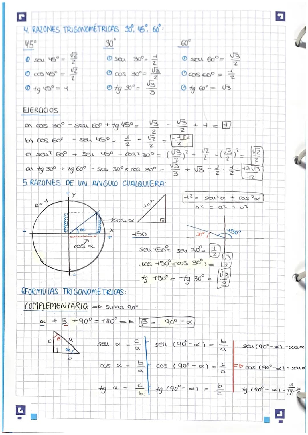 # TEMAU. TRIGONOMETRIA

1. MEDIDAS DE UN ÁNGULO:

180° Krad

90°rad.

360°= 2trad.

180°rad.

go° = rad.

oorad

270° 3 rad.
2

trad=

360° 