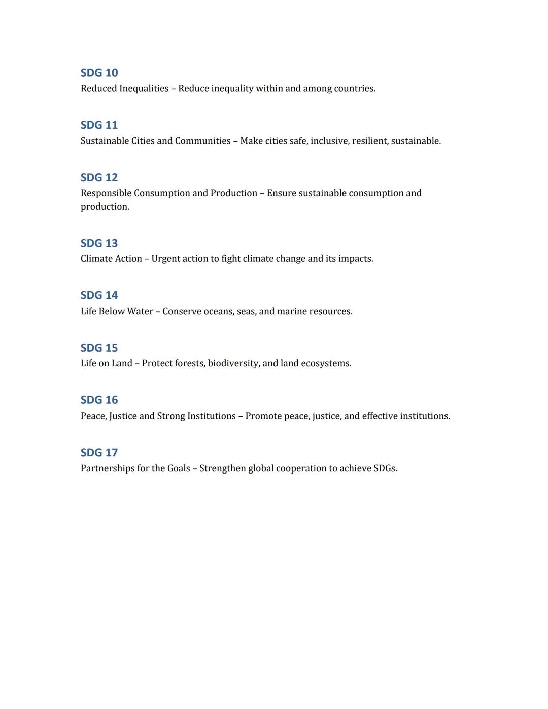 Master Reviewer: Sustainable
Development Goals (SDGs 1-17)
This master reviewer summarizes all 17 Sustainable Development Goals (SDGs). Each