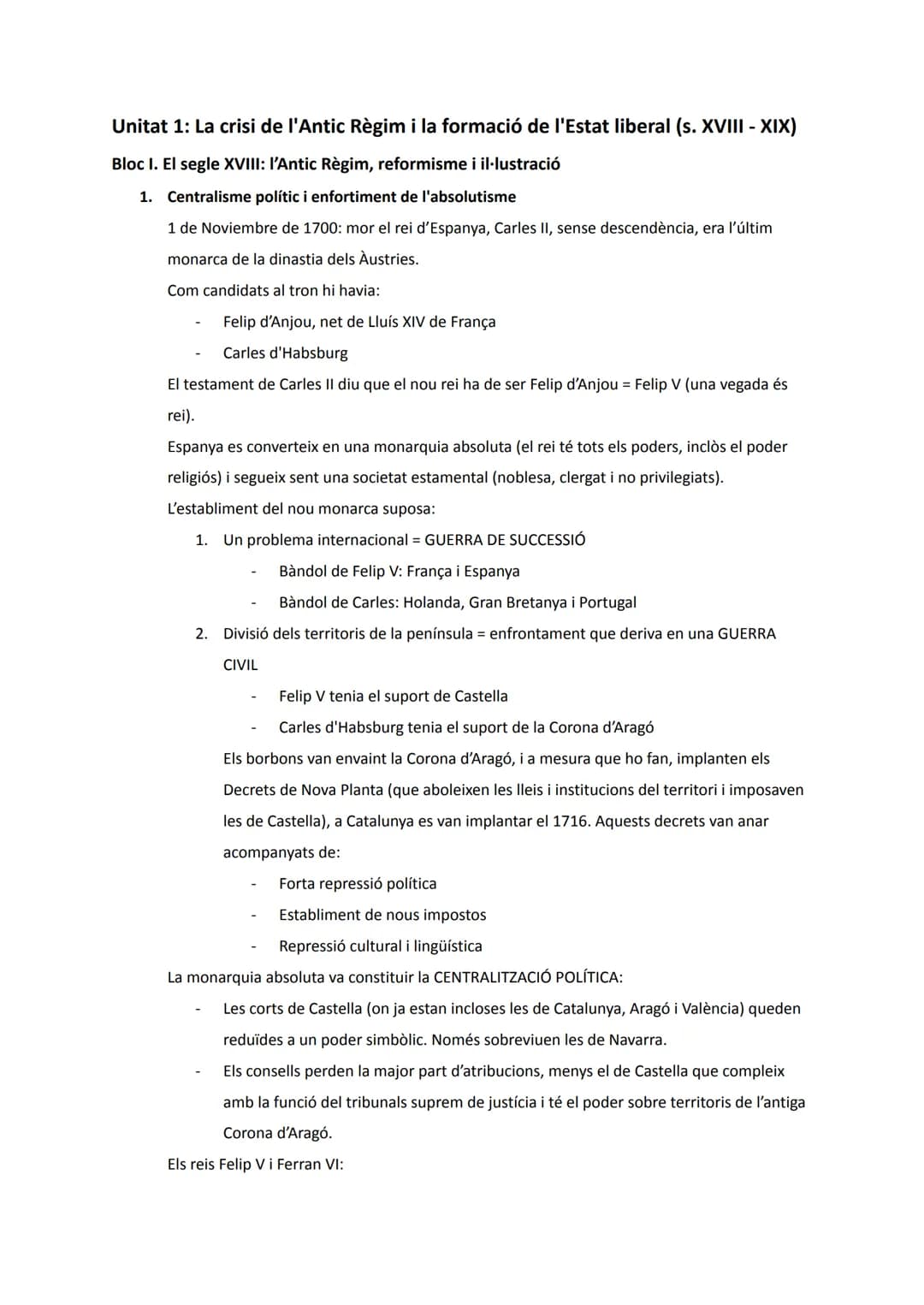 # Unitat 1: La crisi de l'Antic Règim i la formació de l'Estat liberal (s. XVIII - XIX)

Bloc I. El segle XVIII: l'Antic Règim, reformisme i