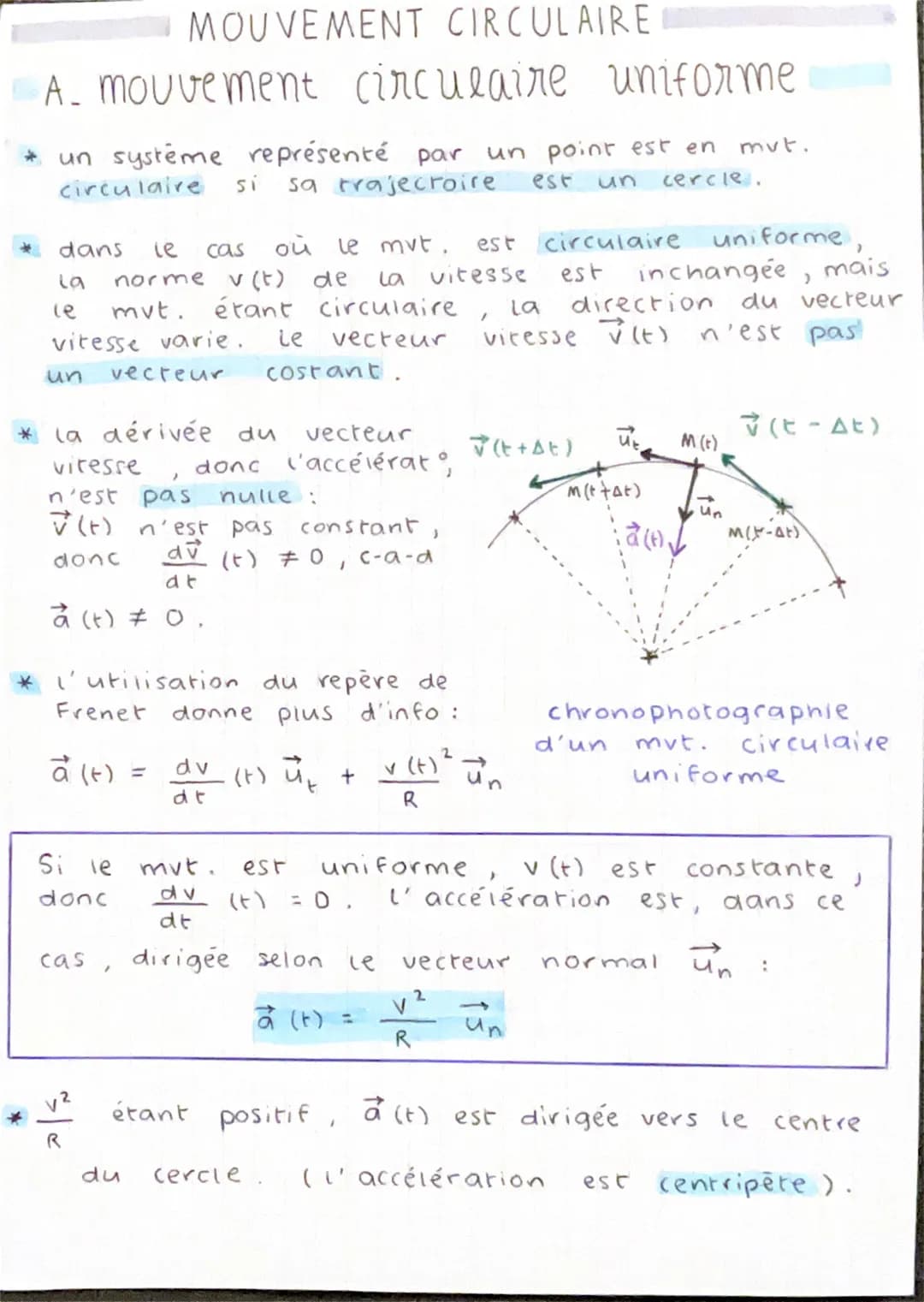 # physique chimie

2. MOUVEMENT CIRCULAIRE + REPÈRE DE FRENET

REPÈRE DE FRENET

DEF: le repère de Frenet est un repère orthonormé
mobile at