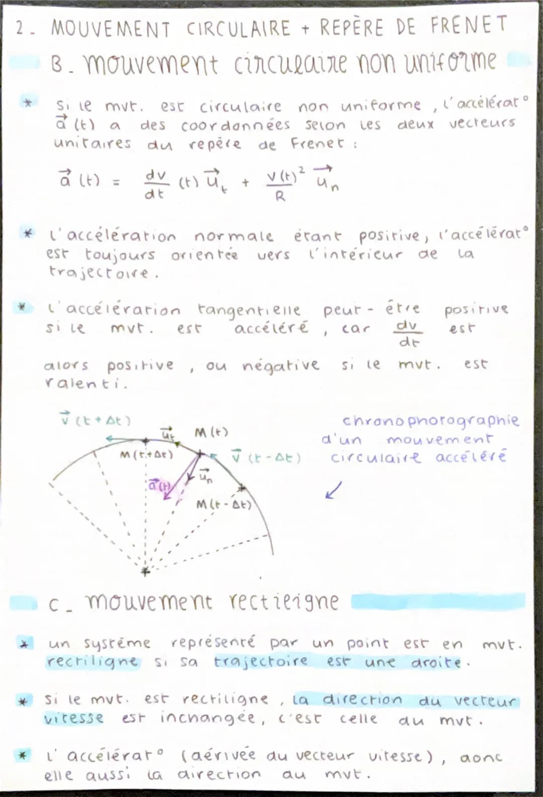 # physique chimie

2. MOUVEMENT CIRCULAIRE + REPÈRE DE FRENET

REPÈRE DE FRENET

DEF: le repère de Frenet est un repère orthonormé
mobile at