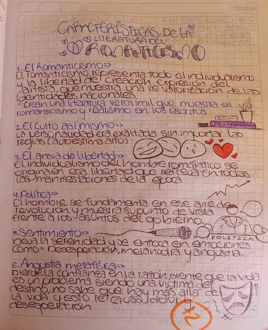 Scribe
18-06-2024-Martes

7.Caracteristicas
lenquave romantico y poético
Idealista y a veces pesimista
Individualidad en lagenio

6. Géneros