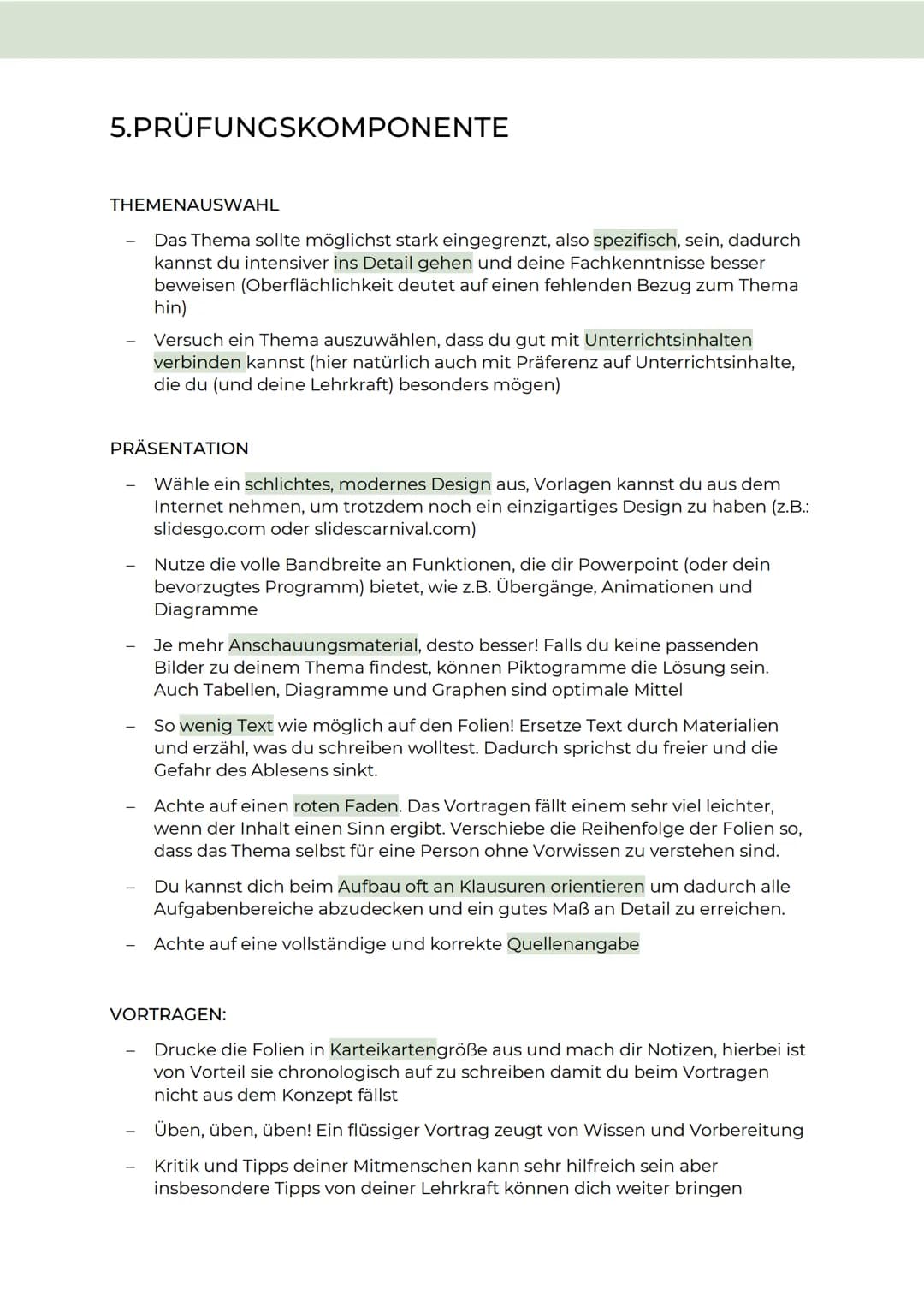 # 5.PRÜFUNGSKOMPONENTE

THEMENAUSWAHL

- Das Thema sollte möglichst stark eingegrenzt, also spezifisch, sein, dadurch
kannst du intensiver i