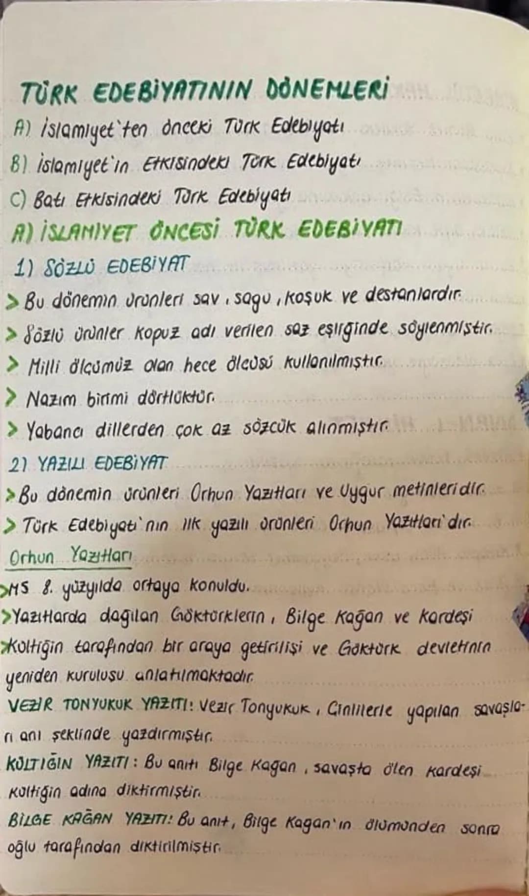 # TÜRK EDEBİYATININ DÖNEMLERİ

A) İslamiyet'ten önceki Türk Edebiyatı

8) İslamiyet'in Etkisindeki Türk Edebiyatı

C) Batı Etkisindeki Turk 