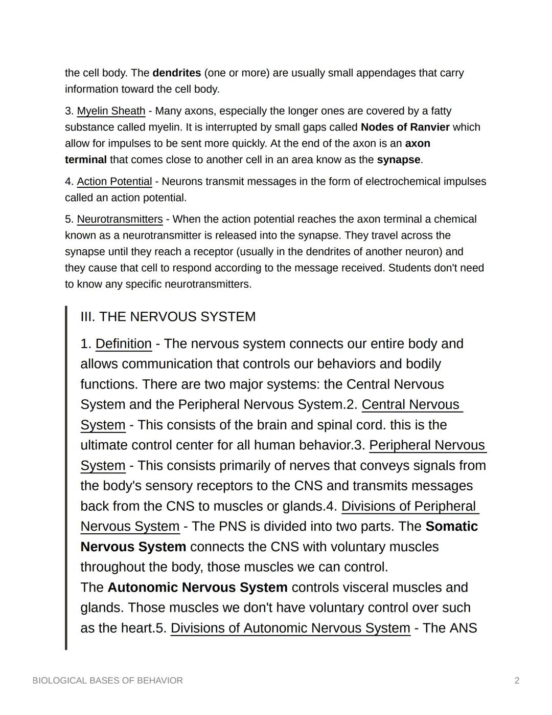 # BIOLOGICAL BASES OF
# BEHAVIOR

I. OVERVIEW

1. Influence of Body on Behavior - No one will argue that the body
and its mechanisms have a 