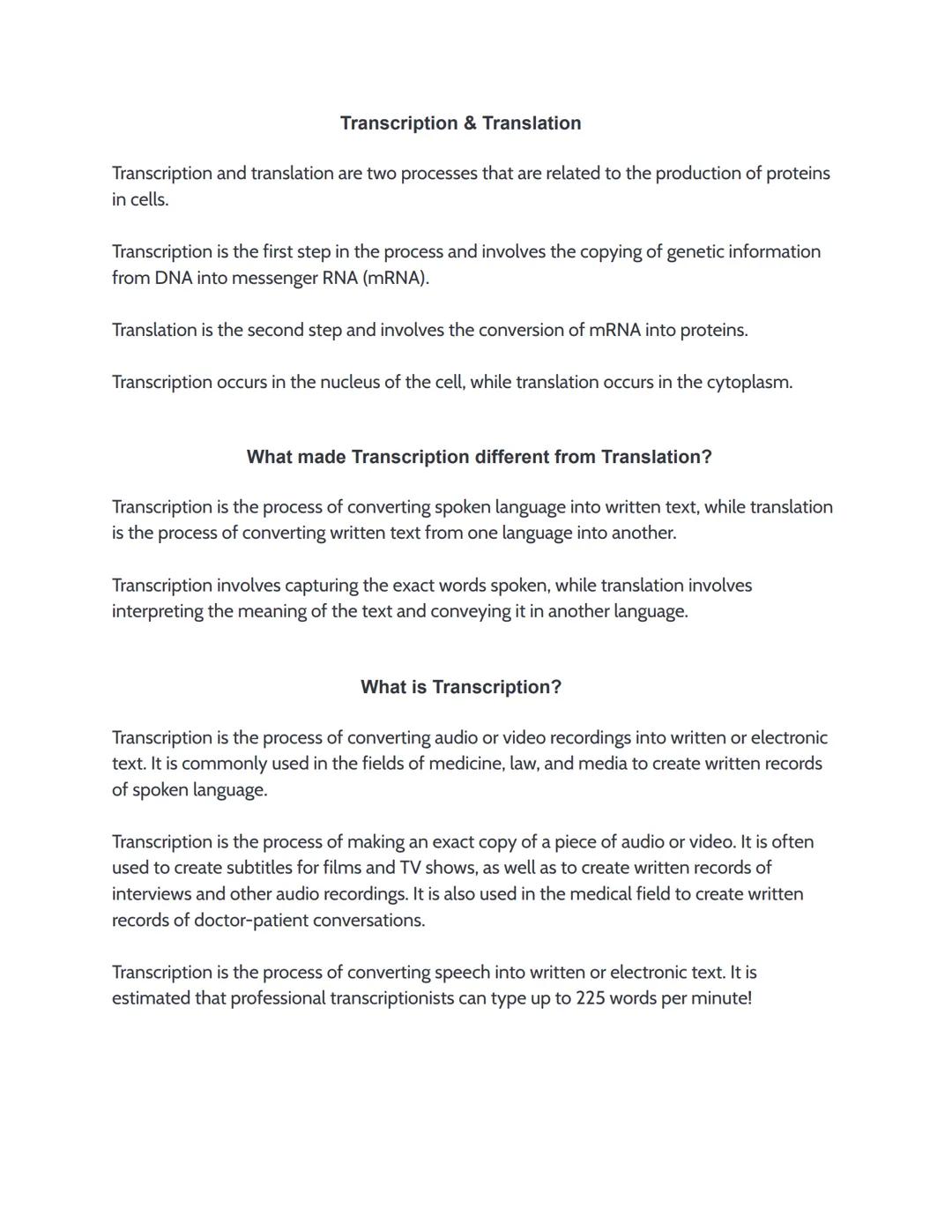 # Transcription & Translation

Transcription and translation are two processes that are related to the production of proteins
in cells.

Tra