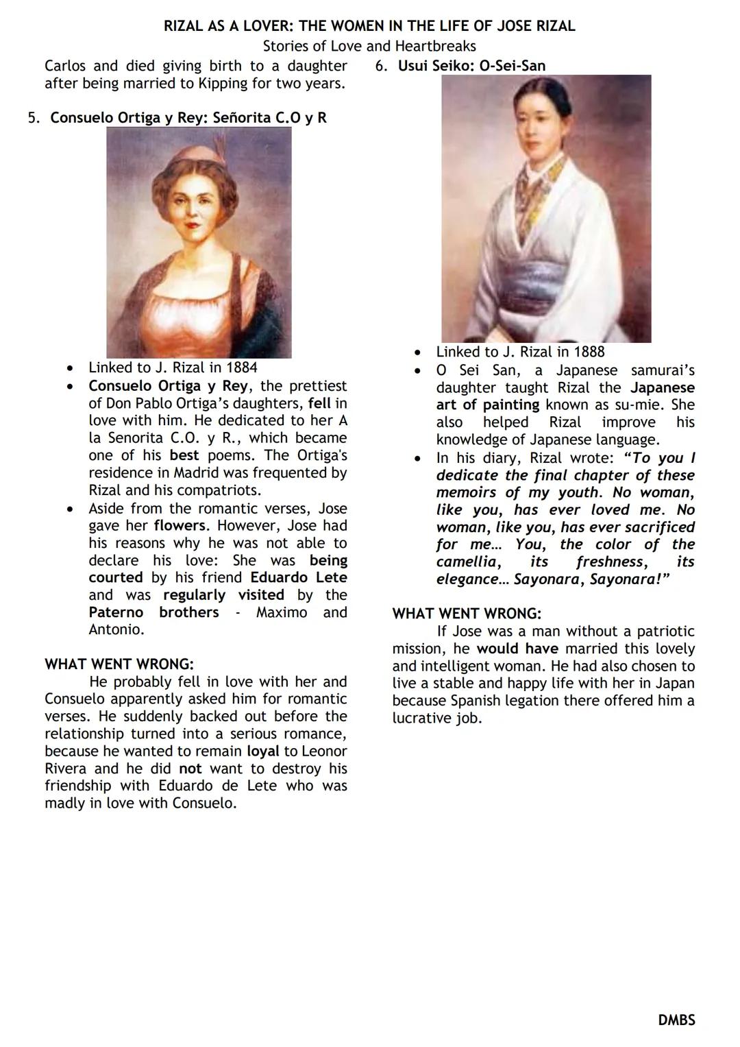 # RIZAL AS A LOVER: THE WOMEN IN THE LIFE OF JOSE RIZAL
Stories of Love and Heartbreaks

1. Segunda Katigbak y Solis: Miss K

- Linked to J.