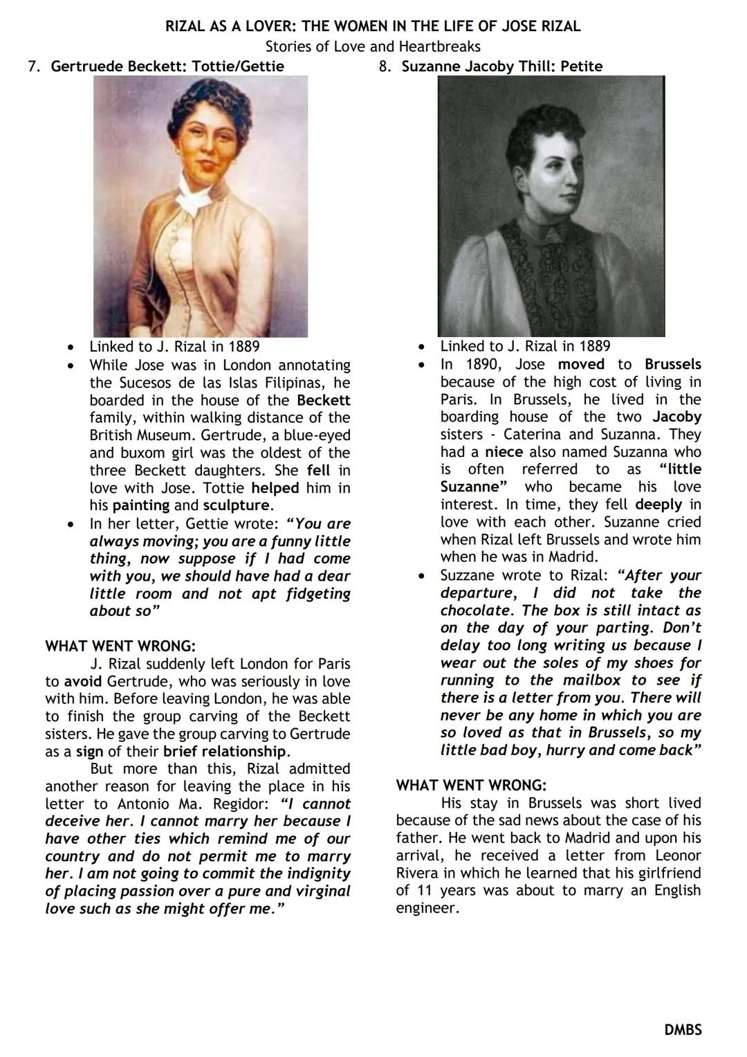 # RIZAL AS A LOVER: THE WOMEN IN THE LIFE OF JOSE RIZAL
Stories of Love and Heartbreaks

1. Segunda Katigbak y Solis: Miss K

- Linked to J.