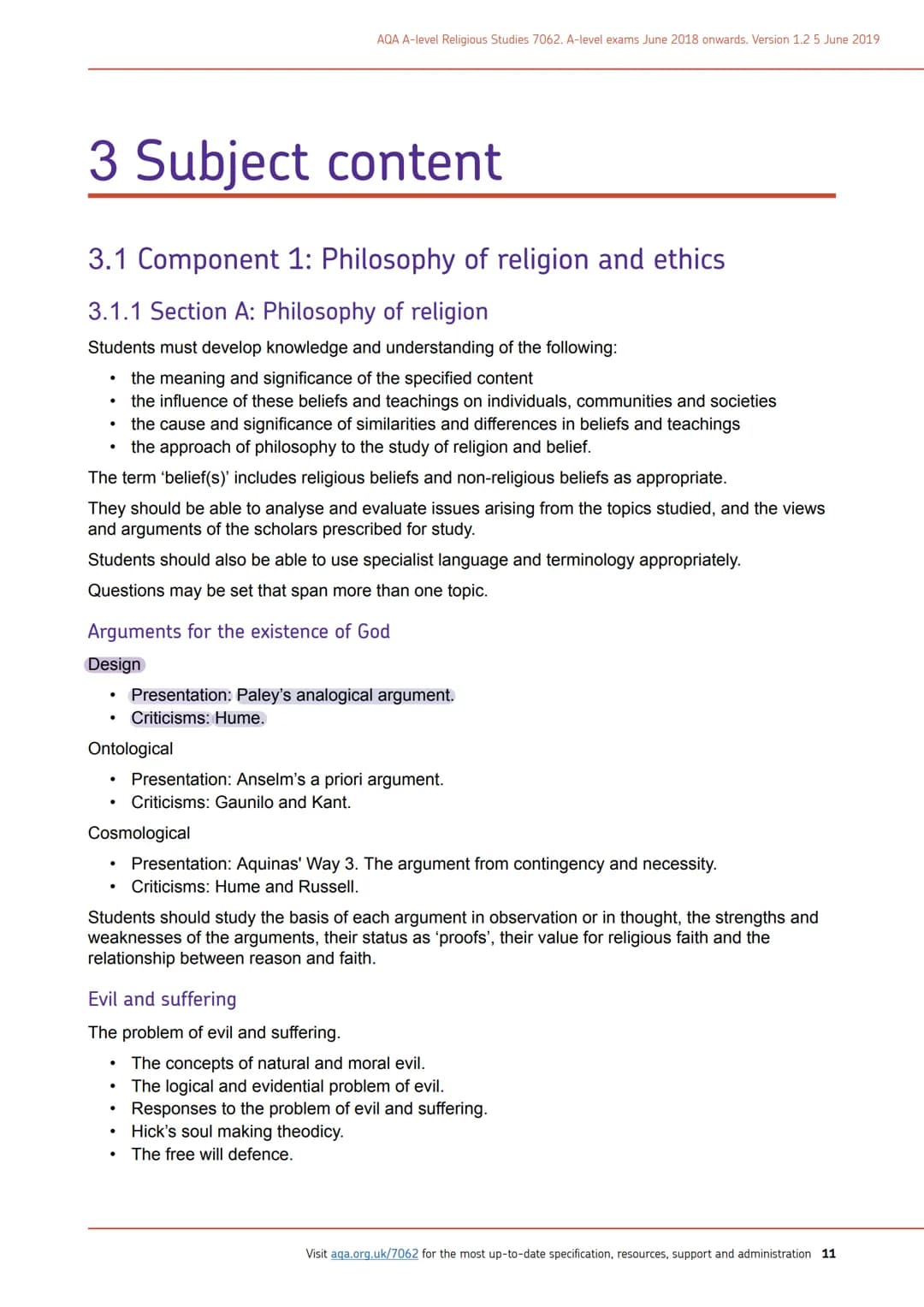 # The Design Argument

WILLIAM PALEY AQA A-level Religious Studies 7062. A-level exams June 2018 onwards, Version 1.2 5 June 2019

# 3 Subje