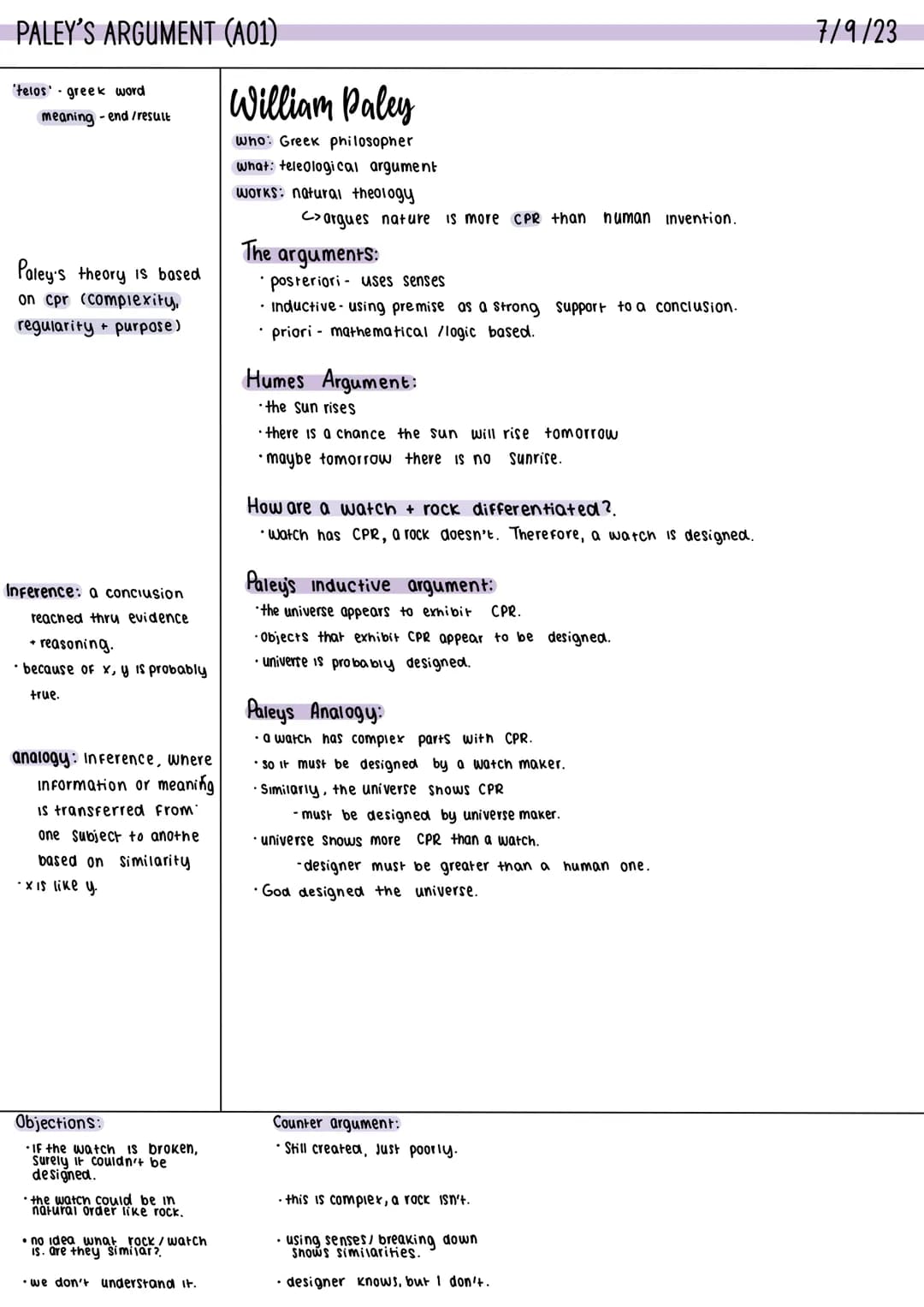 # The Design Argument

WILLIAM PALEY AQA A-level Religious Studies 7062. A-level exams June 2018 onwards, Version 1.2 5 June 2019

# 3 Subje