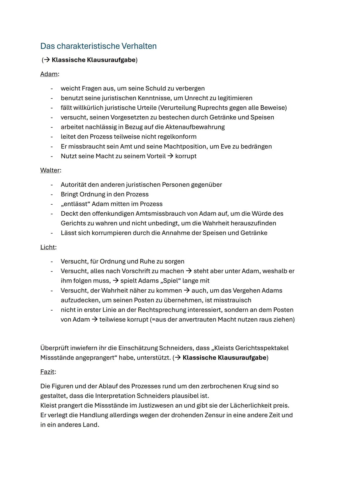 --- OCR Start ---
Deutsch Lernzettel - Der zerbrochne Krug
Klausur:
Nehmt euch eine Szene aus dem Stück und analysiert die Aufgabe 1 und 2 (