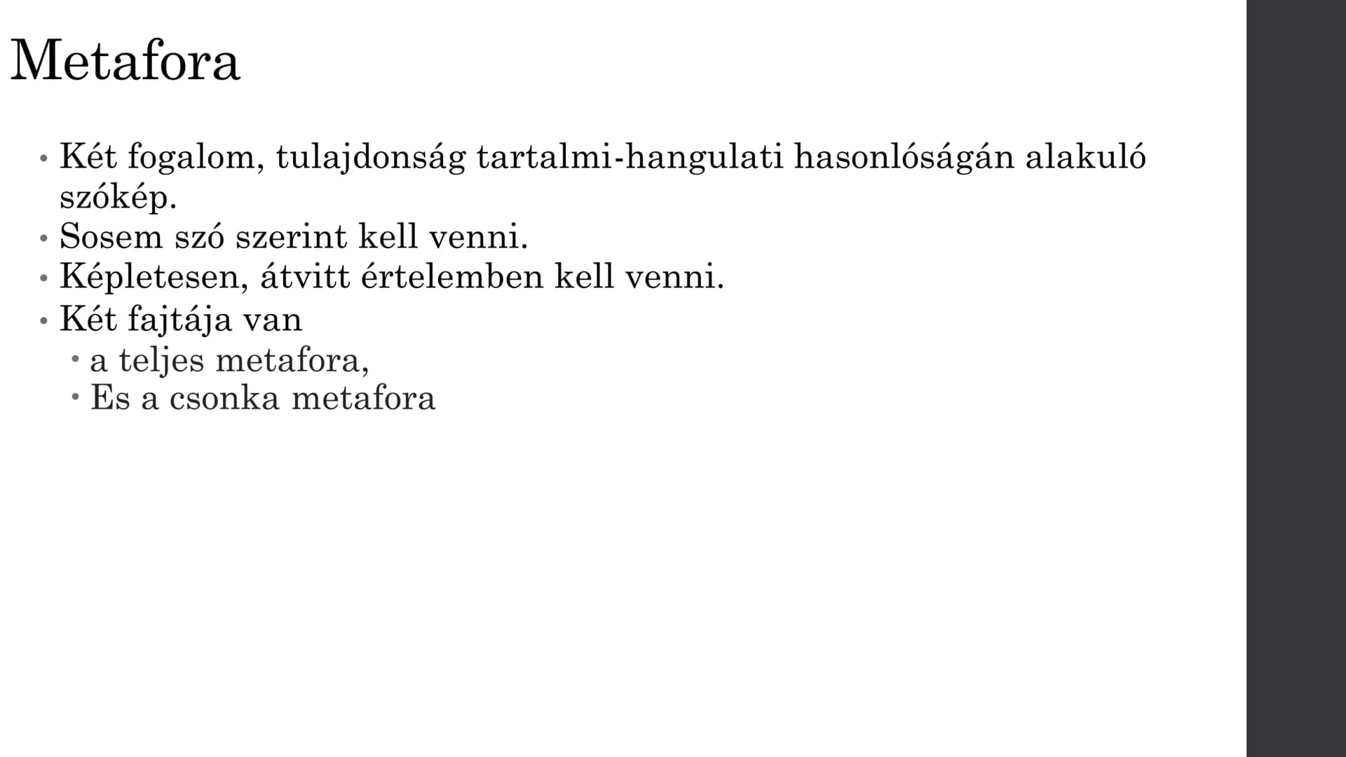 # Szóképek és
alakzatok
Készítette: Fófai Laura # Metafora

*   Két fogalom, tulajdonság tartalmi-hangulati hasonlóságán alakuló
szókép.
*  