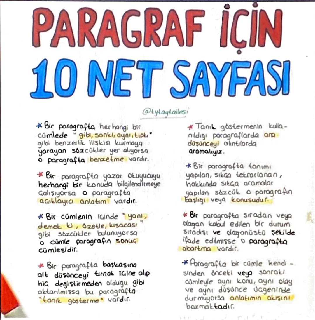 # PARAGRAF İÇİN

# 10 NET SAYFASI

@tytaytailesi

*   Bir paragrafta herhangi bir
cümlede gibi, sanki, aynı, tıpkı
gibi benzerlik ilişkisi k