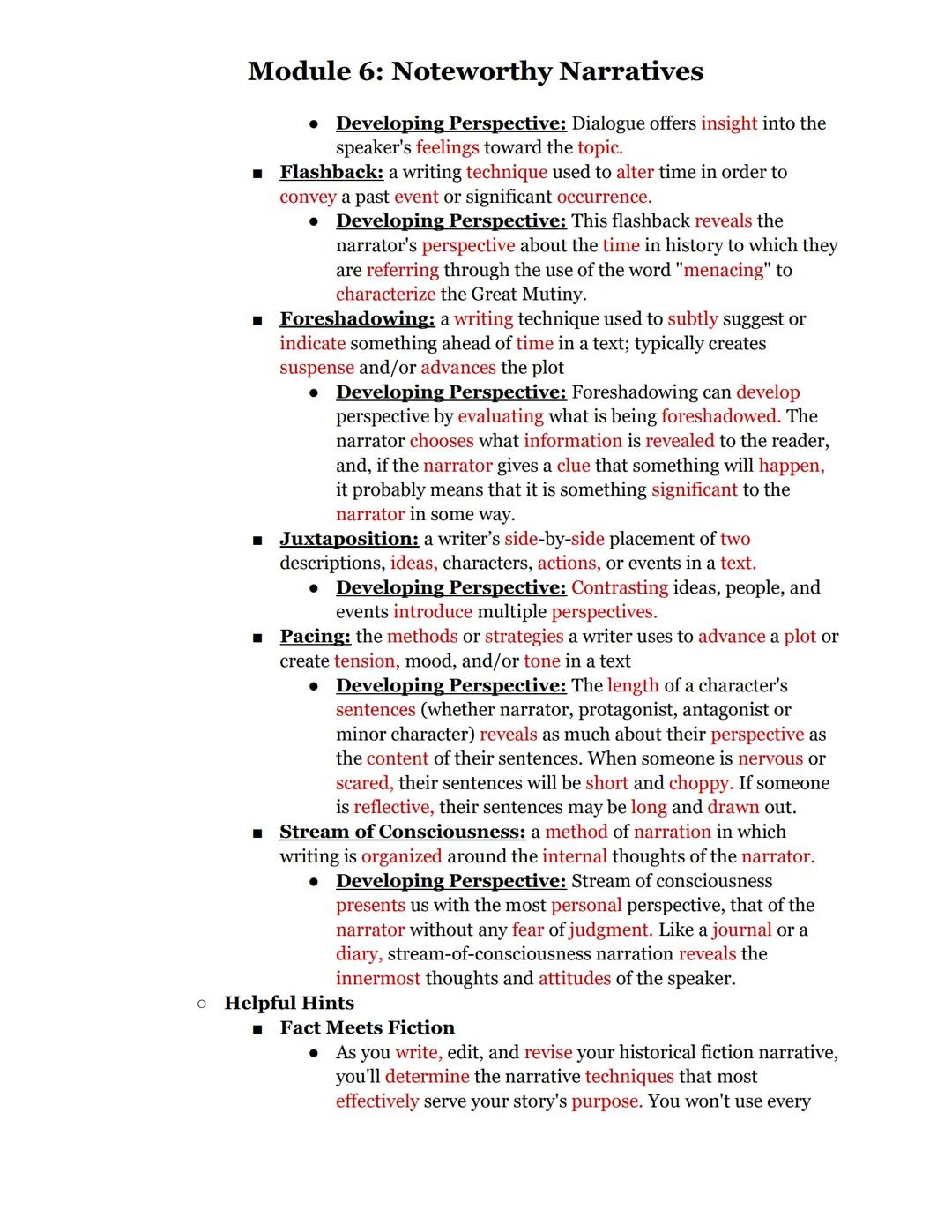 # Module 6: Noteworthy Narratives

06.01: Establishing a Narrative

• Fiction has a way of bringing history to life. Where textbooks leave o