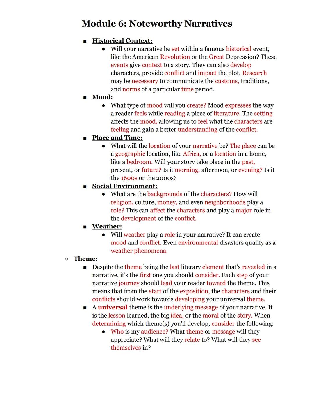 # Module 6: Noteworthy Narratives

06.01: Establishing a Narrative

• Fiction has a way of bringing history to life. Where textbooks leave o
