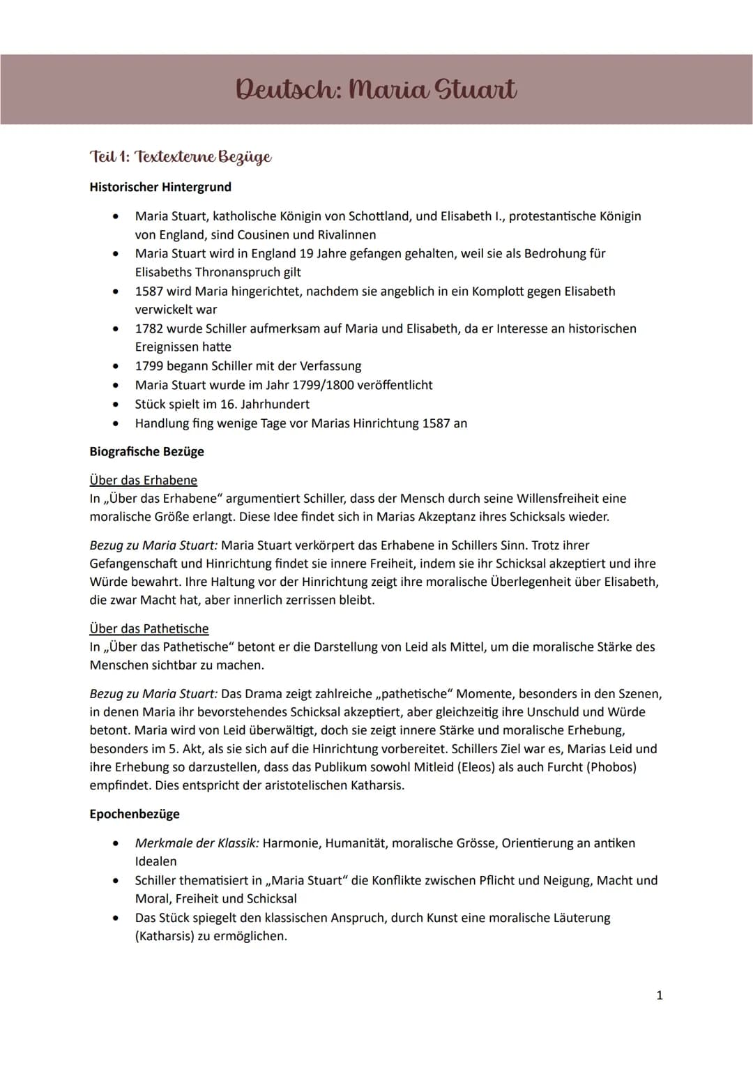 # Deutsch: Maria Stuart

Teil 1: Textexterne Bezüge

Historischer Hintergrund

- Maria Stuart, katholische Königin von Schottland, und Elisa