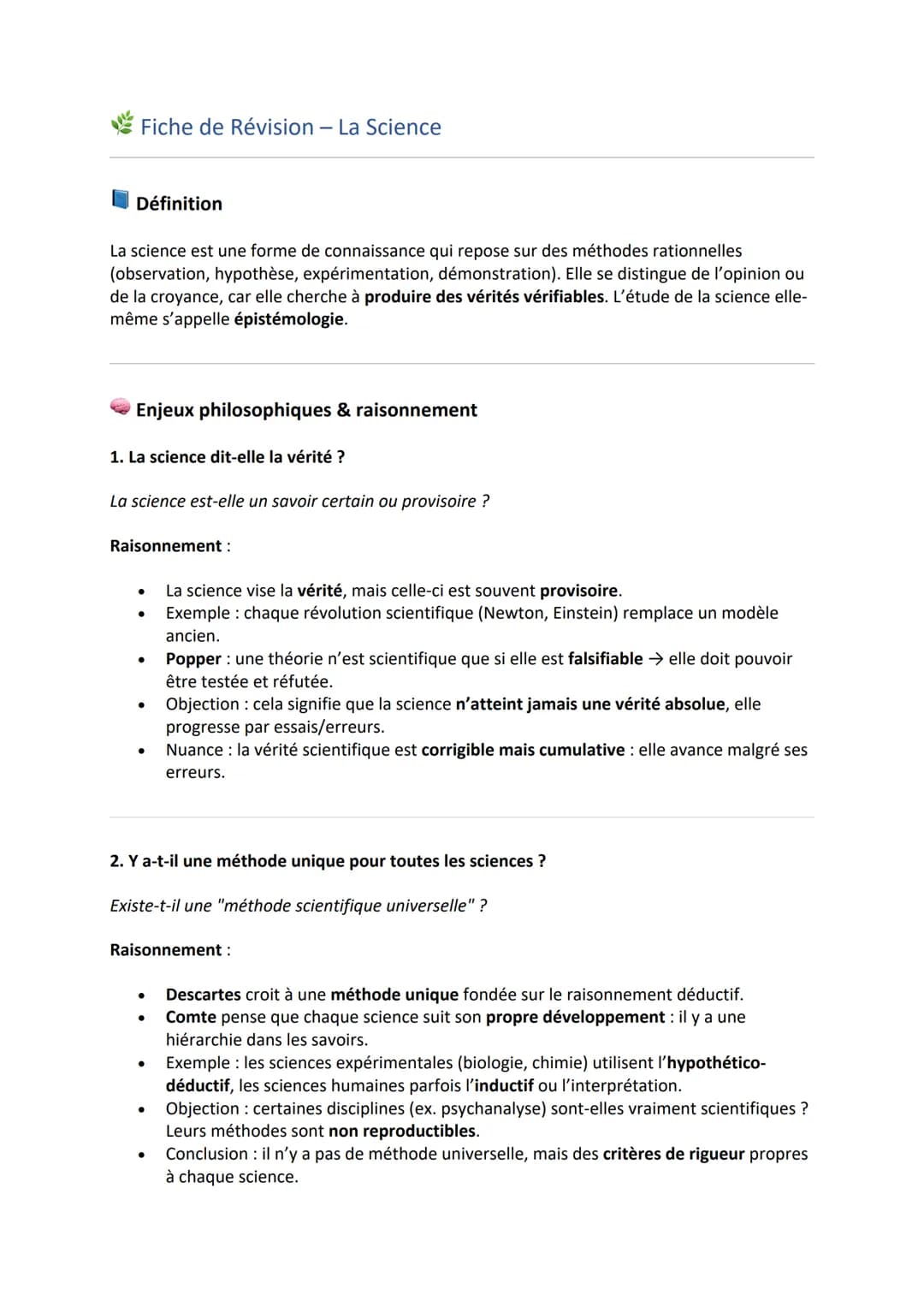 # Fiche de Révision - La Conscience

## Définition

La conscience est la connaissance que le sujet a de lui-même et du monde :

* Conscience