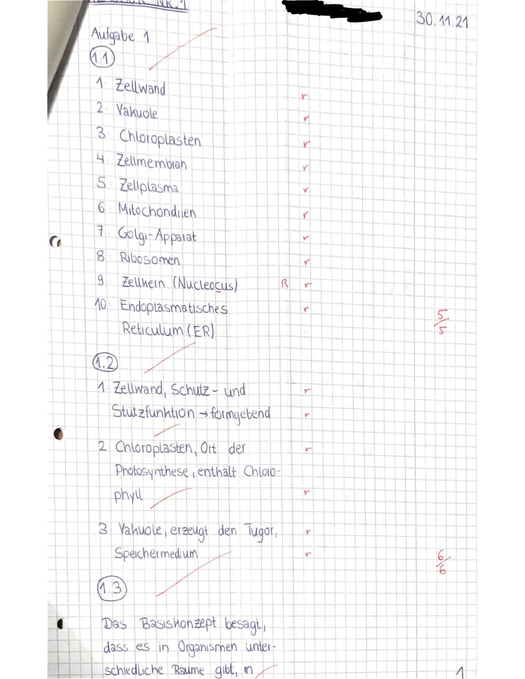 # BIOLOGIE - KLAUSUR NR. 1; Themenbereich: Cytologie
Datum: 30.11.2021 Klasse: 1152
Lehrkraft:
(Da) Name:
Es wurden 425 Punkte von 48
möglic
