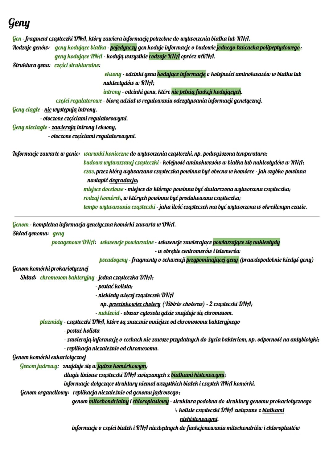 # Geny

Gen-fragment cząsteczki DNA, który zawiera informację potrzebne do wytworzenia białka lub RNA.

Rodzaje genów: geny kodujące białka 
