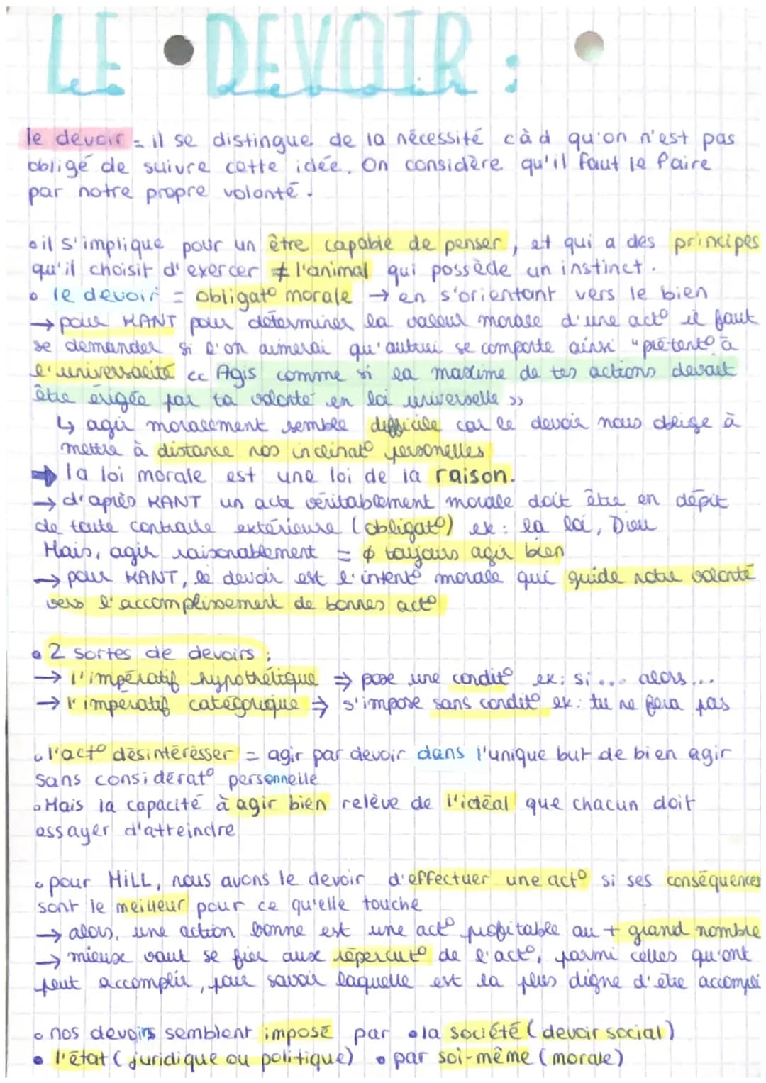 # LE DEVOIR

le devoir = il se distingue de la nécessité cad qu'on n'est pas
obligé de suivre cette idée. On considère qu'il faut le faire
p