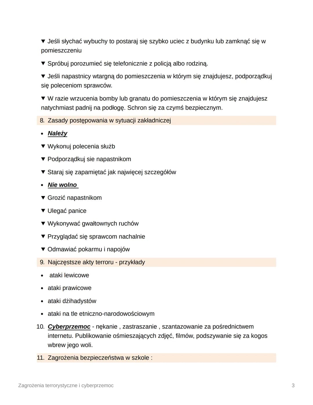 # Zagrożenia terrorystyczne i
cyberprzemoc

1. Terroryzm - bezprawne użycie lub groźba użycia siły bądź przemocy wobec osoby
albo mienia, ab