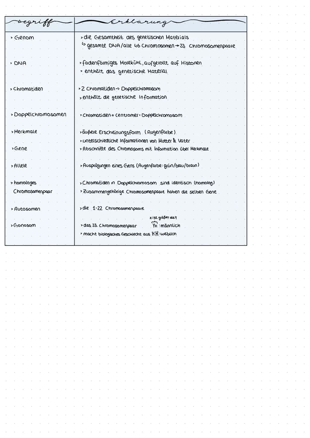 # GENETISCHES

# MATERIAL

Doppelchromosom

Einzelnes Chromosom: w
Wichtige Begriffe

Chromatiden
-kurzer Arm
Centromer
-Langer Arm

Die Chr
