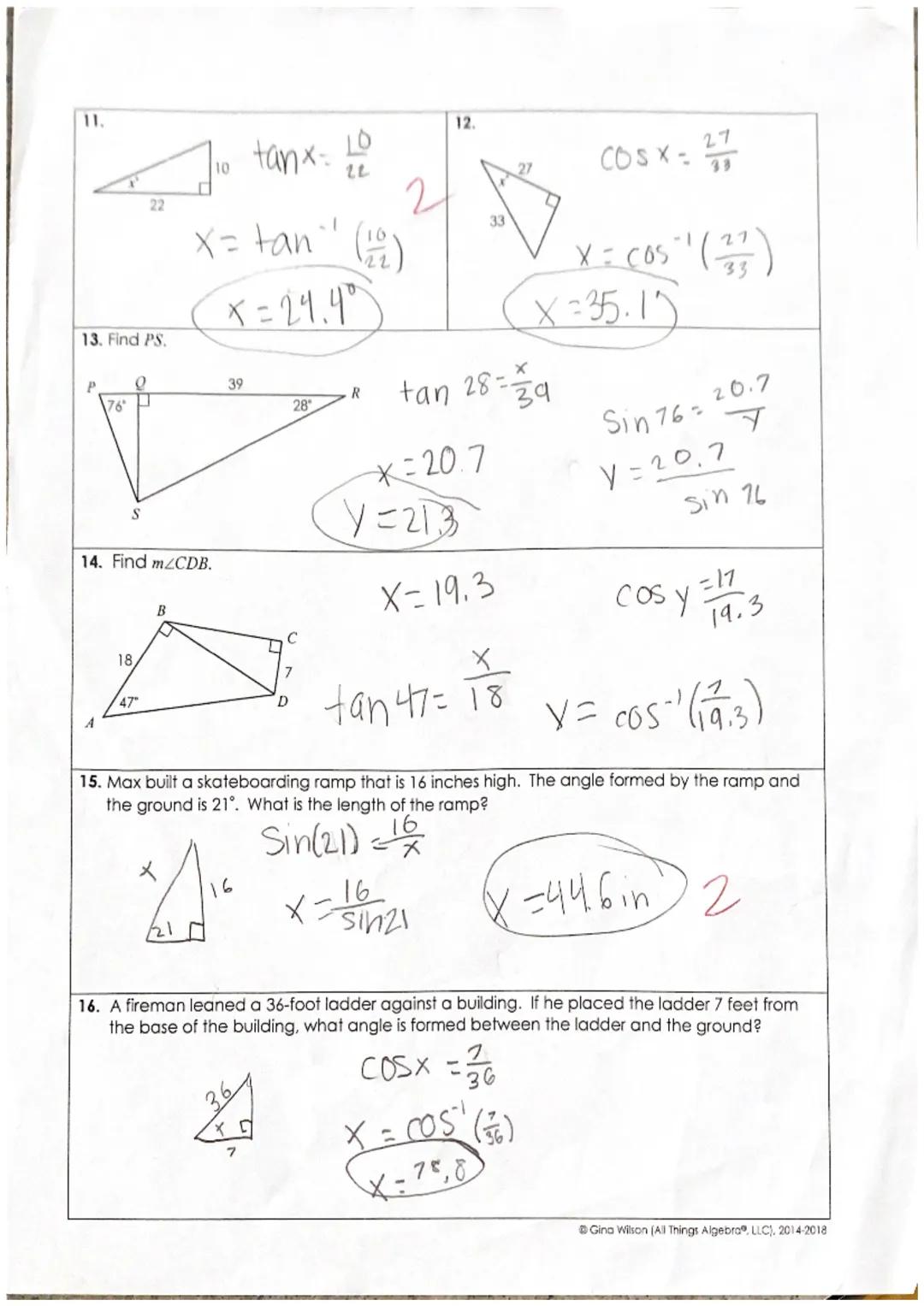 Name: Violet Freeman

Date: Per:

Unit 7: Right Triangles & Trigonometry
Homework 5: Trigonometry:
Finding Sides and Angles
**This is a 2-pa