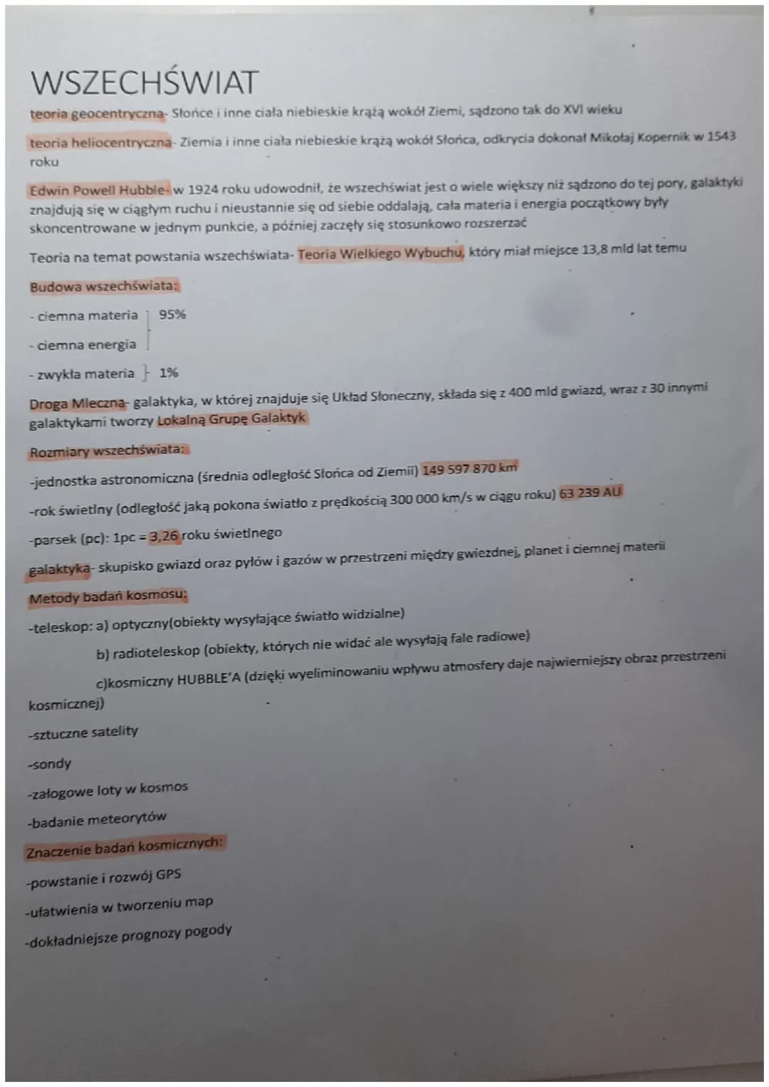 # WSZECHŚWIAT

teoria geocentryczna- Słońce i inne ciała niebieskie krążą wokół Ziemi, sądzono tak do XVI wieku
teoria heliocentryczna Ziemi