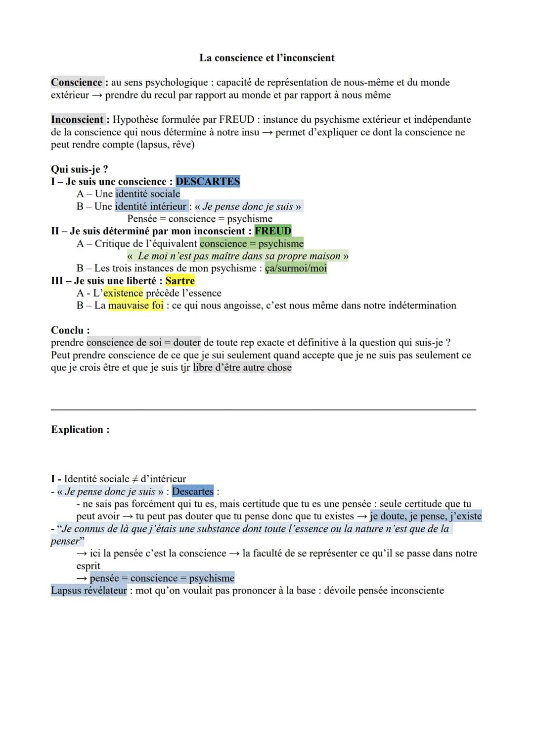 # La conscience et l'inconscient

Conscience: au sens psychologique: capacité de représentation de nous-même et du monde
extérieur prendre d