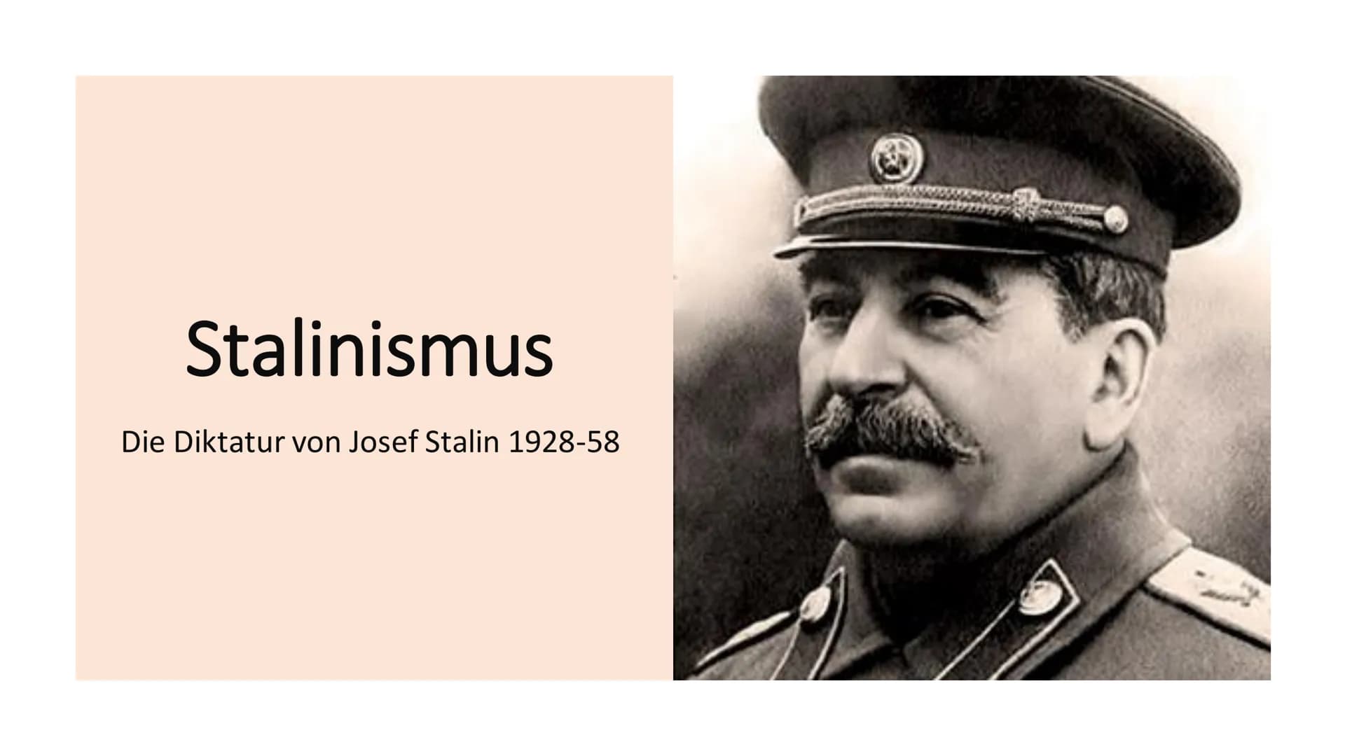 # Stalinismus

Die Diktatur von Josef Stalin 1928-58 Inhaltsverzeichnis

• Was ist Stalinismus?
• Vorherige Einflüsse
• Zwangskollektivierun