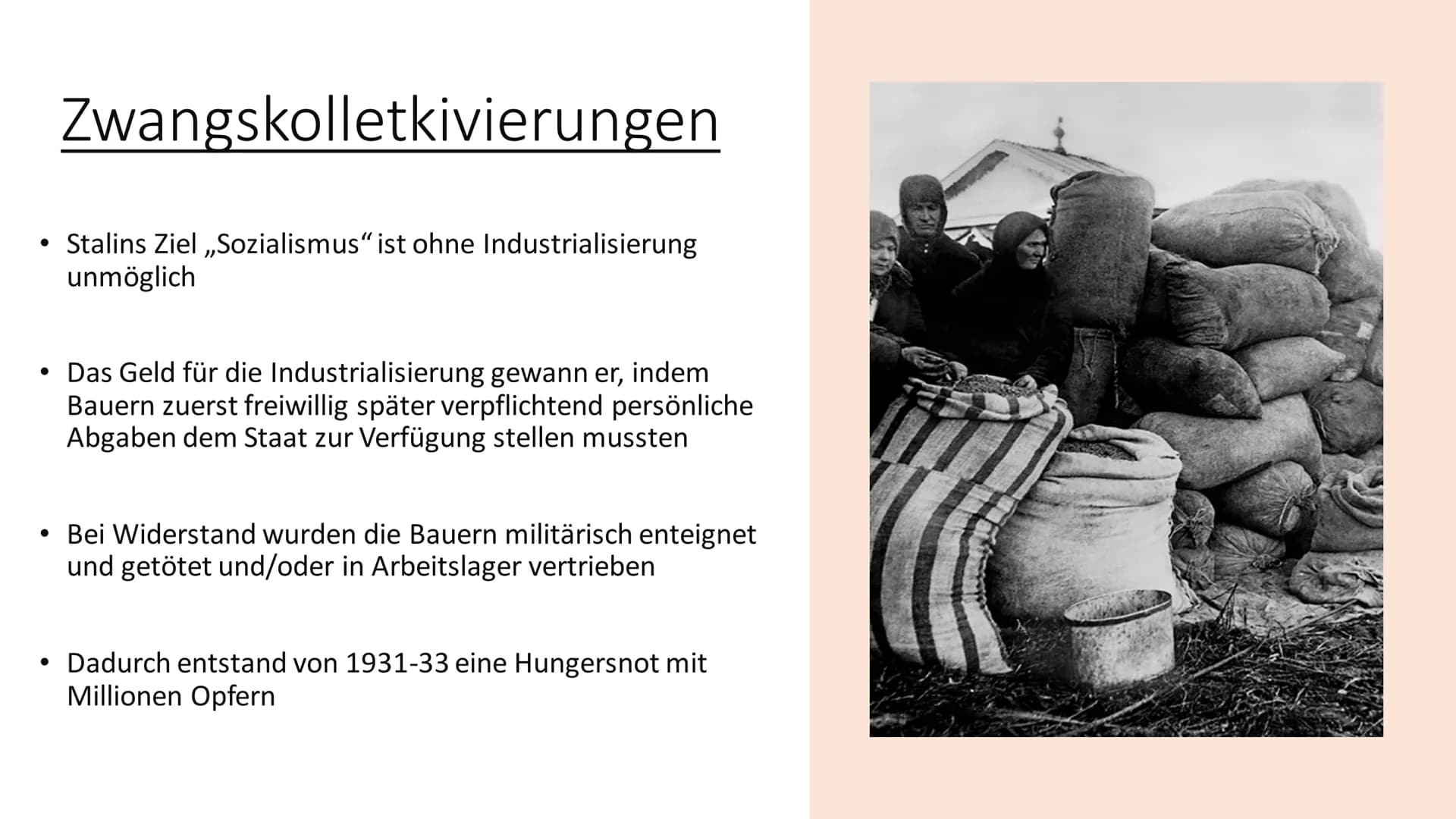 # Stalinismus

Die Diktatur von Josef Stalin 1928-58 Inhaltsverzeichnis

• Was ist Stalinismus?
• Vorherige Einflüsse
• Zwangskollektivierun