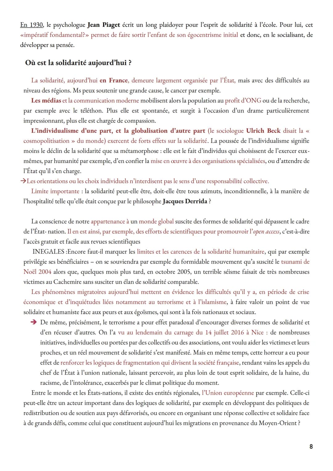 d'une << solidité» de fait. La solidarité entre personnes passe par une conscience commune beaucoup plus
subjective, un sentiment d'apparten