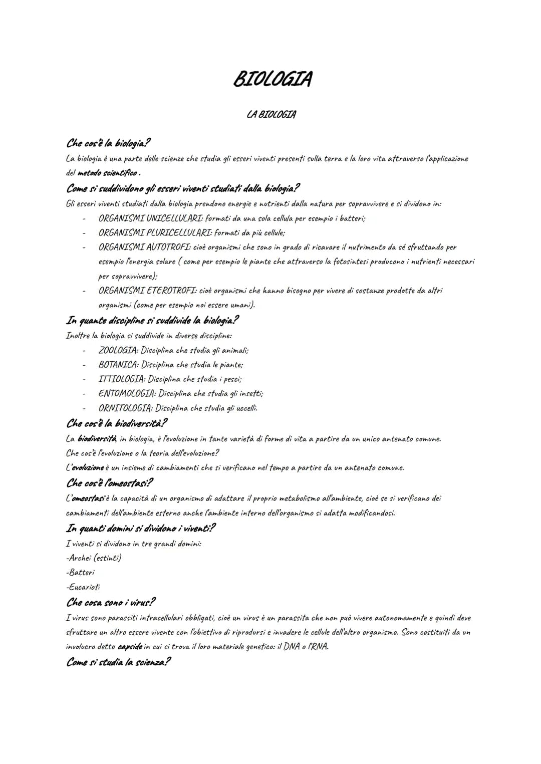 # BIOLOGIA

LA BIOLOGIA

Che cos'è la biologia?

La biologia è una parte delle scienze che studia gli esseri viventi presenti sulla terra e 