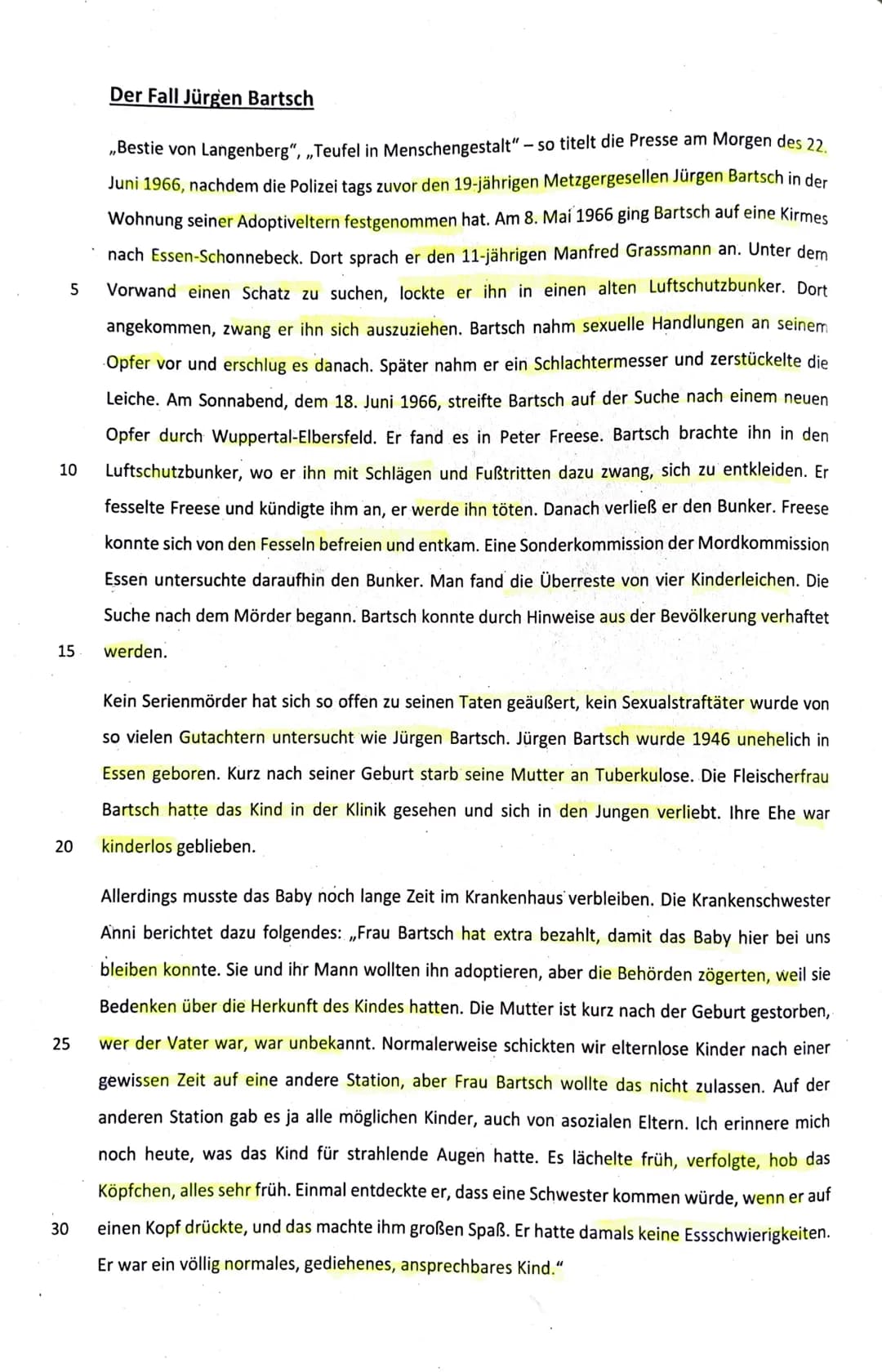 # Der Fall Jürgen Bartsch

„Bestie von Langenberg", „Teufel in Menschengestalt" - so titelt die Presse am Morgen des 22.
Juni 1966, nachdem 