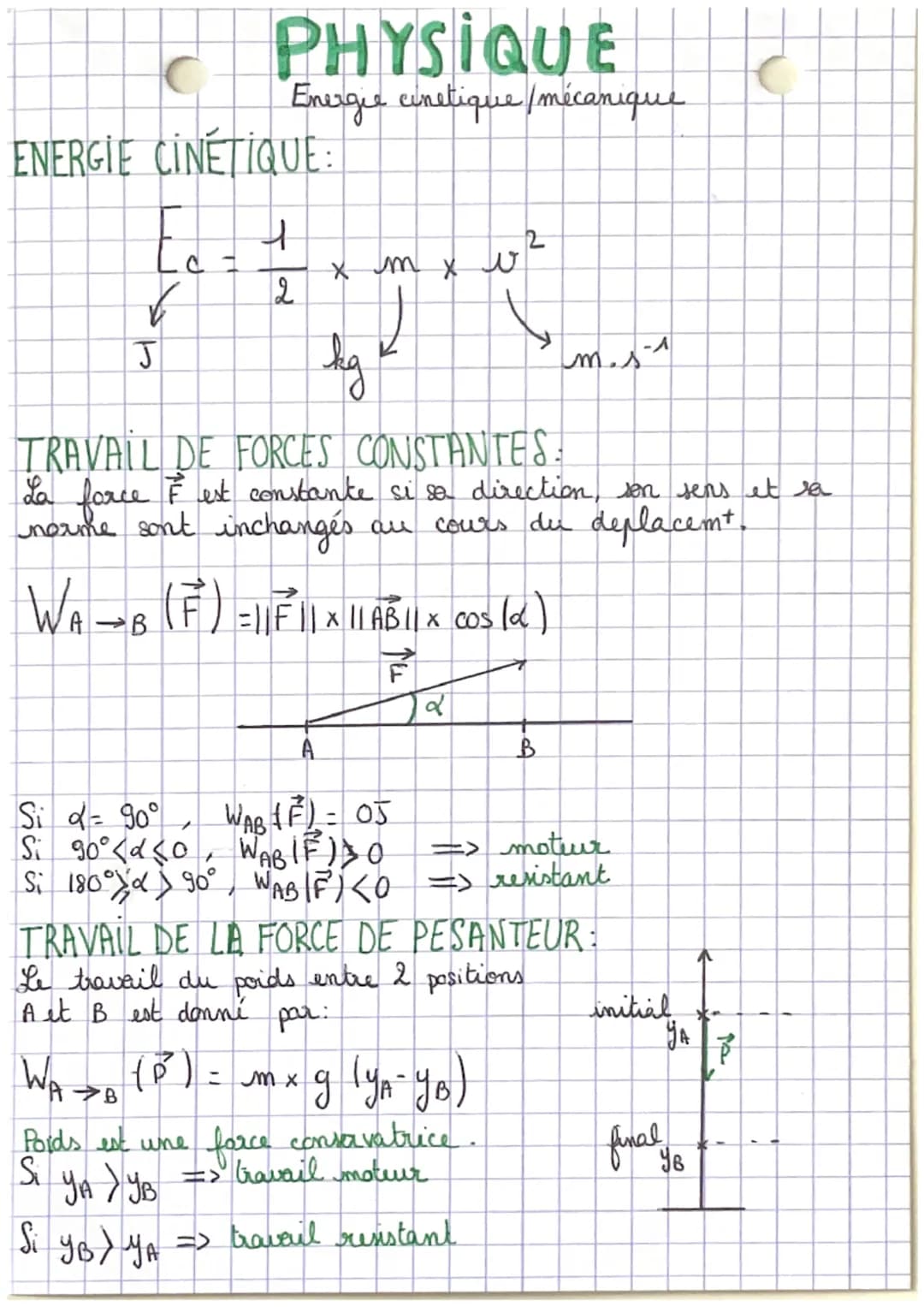 # PHYSIQUE
Energie cinetique/mécanique

ENERGIE CINÉTIQUE:

$E_c = \frac{1}{2} \times m \times v^2$

J

kg

m.s$^{-1}$

TRAVAIL DE FORCES CO