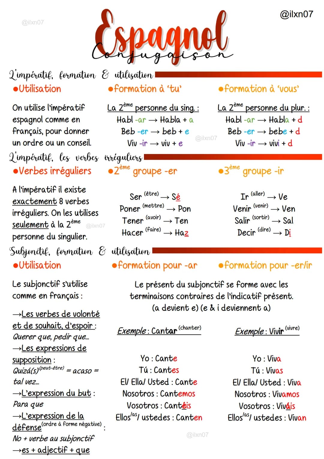 @ilxn07
# Espagnol
L'impératif, formation & utilisation!

•Utilisation

On utilise l'impératif
espagnol comme en
français, pour donner
un or