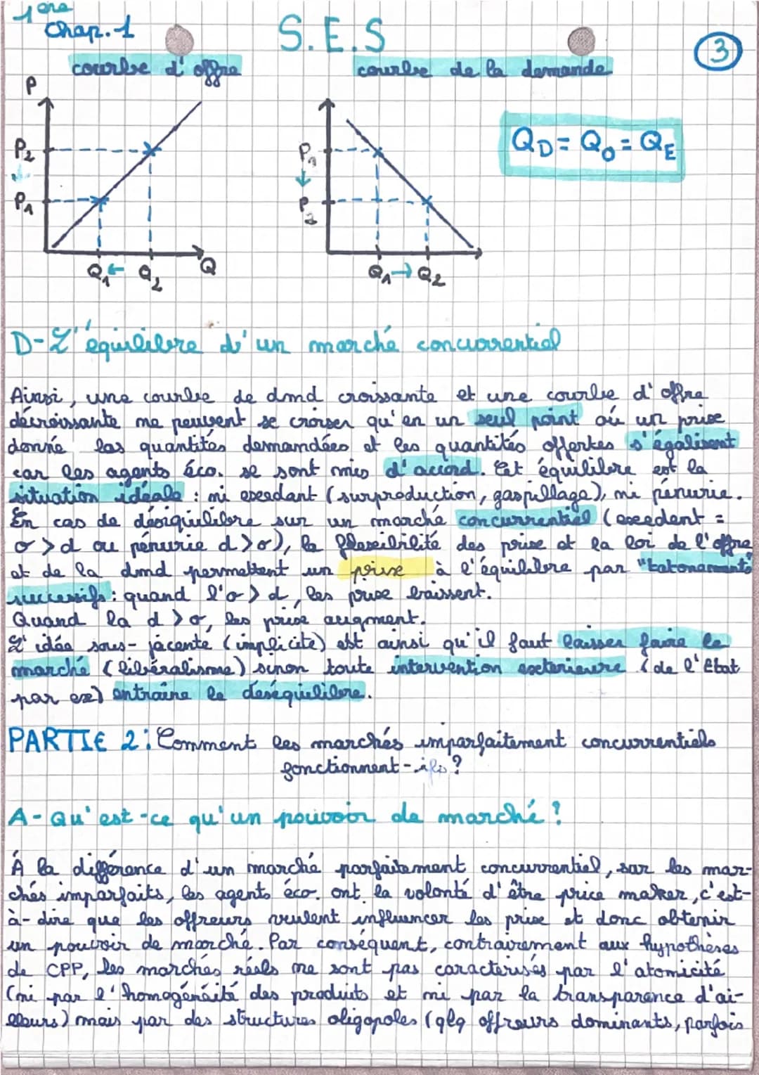 ere
1
Chap 1: Le Marché-S.E.S
④
PARTIE 1: Comment un marché concurrential fonctionne-t-is?
A-Qu'est-ce qu' en marché?

Le marché est une ins